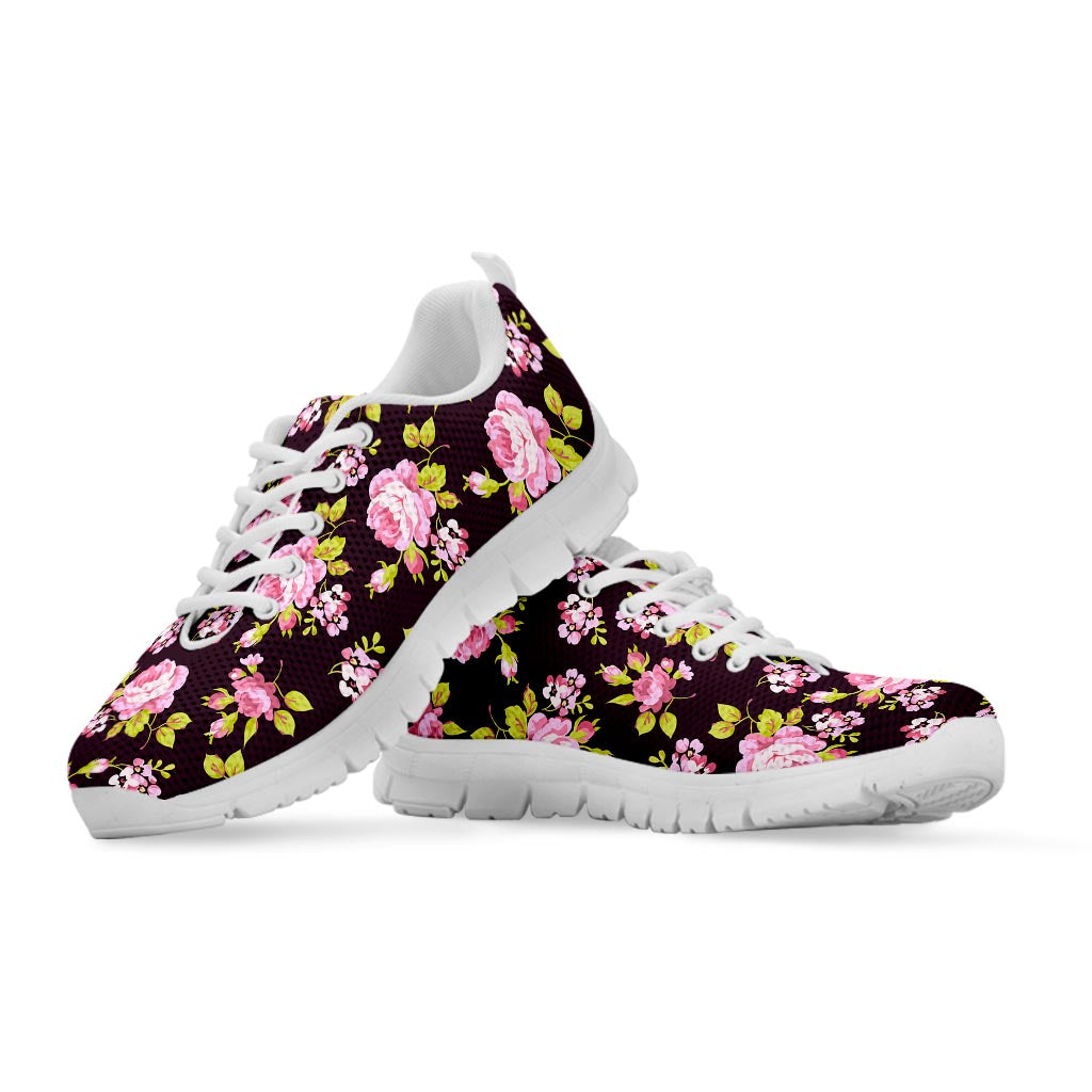 Vintage Pink Rose Floral Pattern Print White Running Shoes