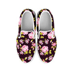 Vintage Pink Rose Floral Pattern Print White Slip On Sneakers