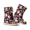 Vintage Pink Rose Floral Pattern Print Winter Boots