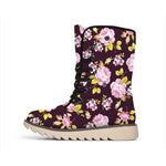 Vintage Pink Rose Floral Pattern Print Winter Boots