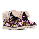 Vintage Pink Rose Floral Pattern Print Winter Boots
