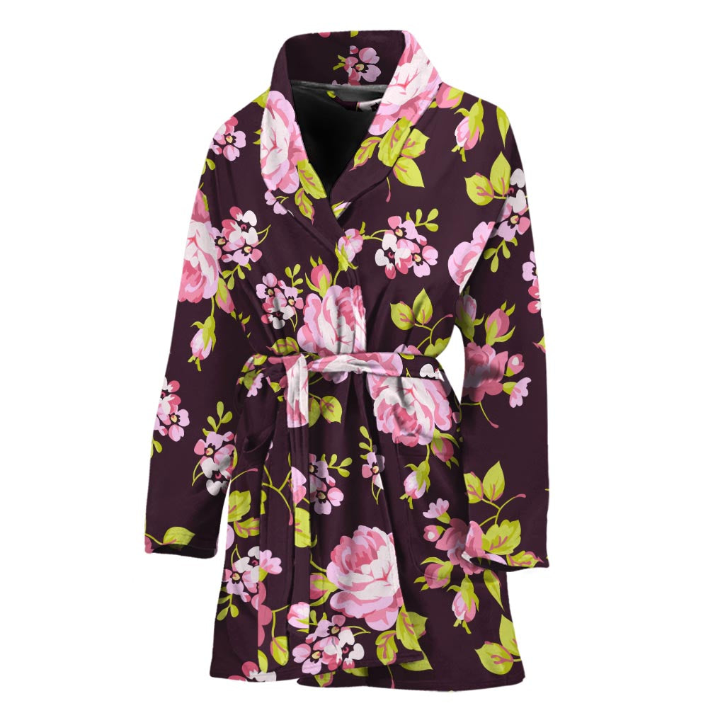 Vintage Pink Rose Floral Pattern Print Women's Bathrobe