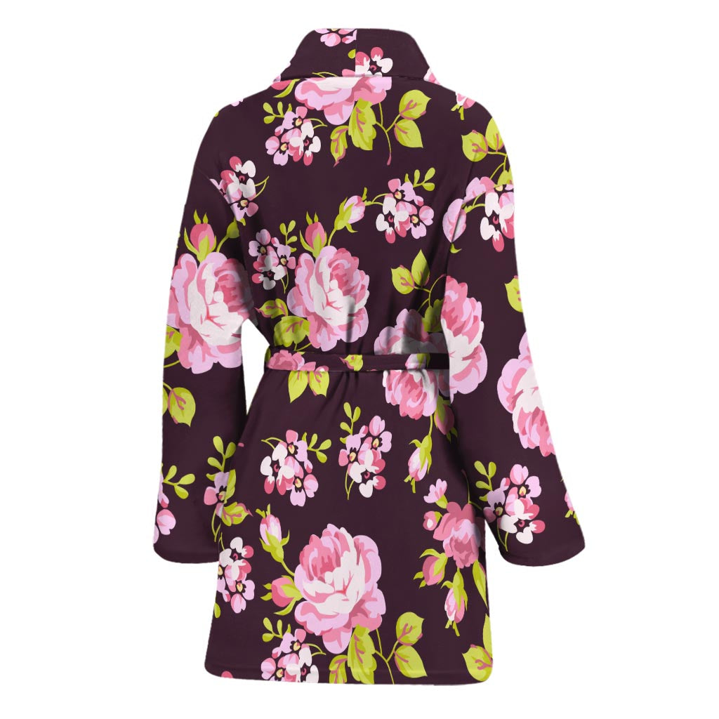 Vintage Pink Rose Floral Pattern Print Women's Bathrobe