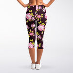 Vintage Pink Rose Floral Pattern Print Women's Capri Leggings