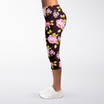 Vintage Pink Rose Floral Pattern Print Women's Capri Leggings