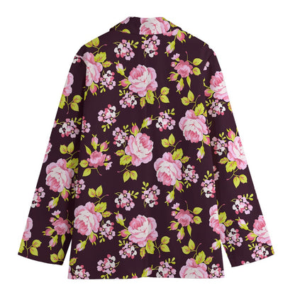 Vintage Pink Rose Floral Pattern Print Women's Cotton Blazer