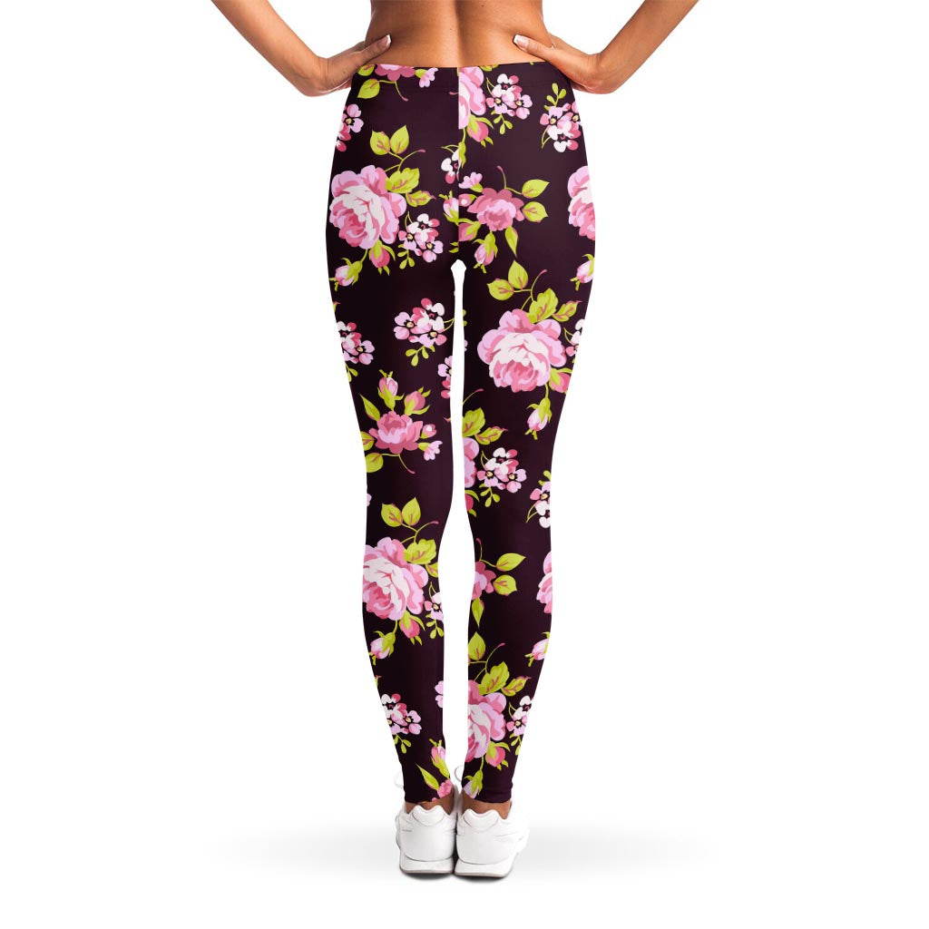 Vintage Pink Rose Floral Pattern Print Women's Leggings