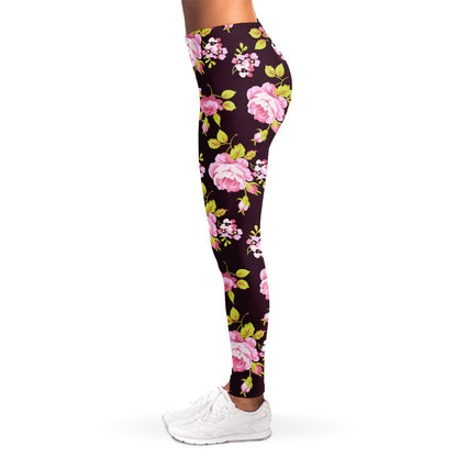 Vintage Pink Rose Floral Pattern Print Women's Leggings