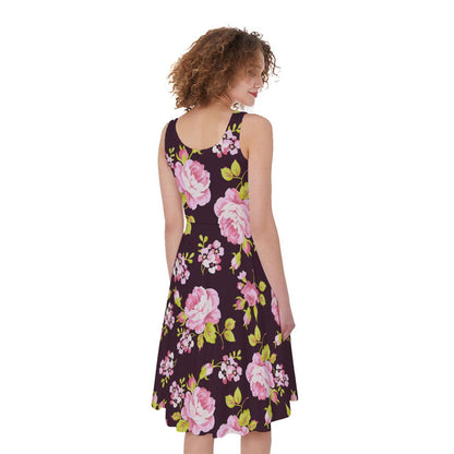 Vintage Pink Rose Floral Pattern Print Women's Sleeveless Dress