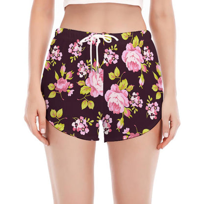 Vintage Pink Rose Floral Pattern Print Women's Split Running Shorts