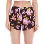 Vintage Pink Rose Floral Pattern Print Women's Split Running Shorts