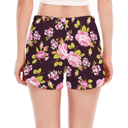 Vintage Pink Rose Floral Pattern Print Women's Split Running Shorts