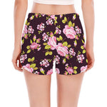 Vintage Pink Rose Floral Pattern Print Women's Split Running Shorts