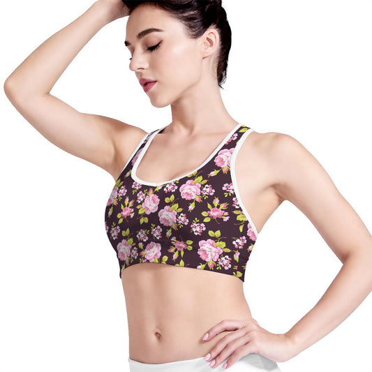 Vintage Pink Rose Floral Pattern Print Women's Sports Bra
