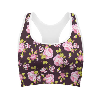 Vintage Pink Rose Floral Pattern Print Women's Sports Bra