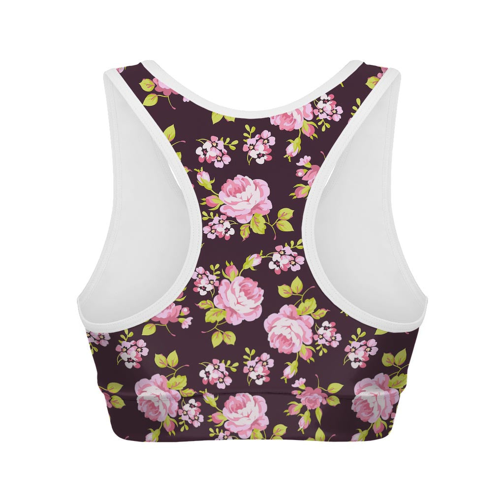 Vintage Pink Rose Floral Pattern Print Women's Sports Bra