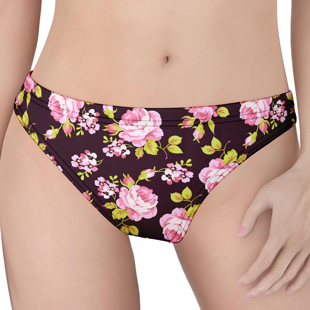 Vintage Pink Rose Floral Pattern Print Women's Thong