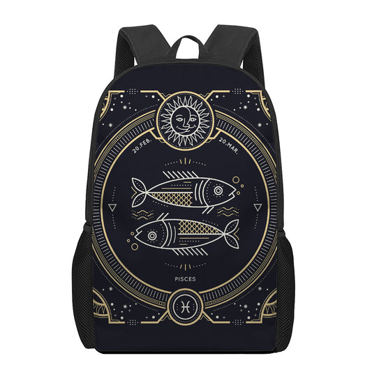 Vintage Pisces Zodiac Sign Print 17 Inch Backpack