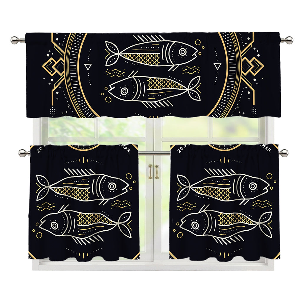 Vintage Pisces Zodiac Sign Print 3 Piece Kitchen Curtains