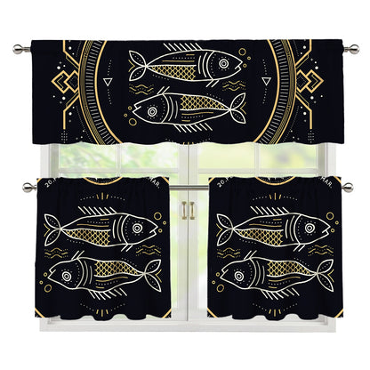 Vintage Pisces Zodiac Sign Print 3 Piece Kitchen Curtains