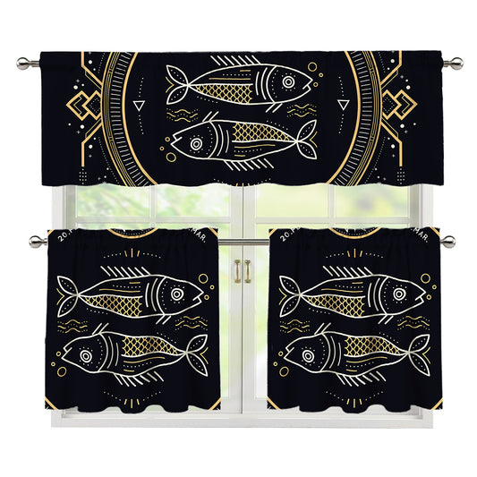 Vintage Pisces Zodiac Sign Print 3 Piece Kitchen Curtains