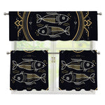 Vintage Pisces Zodiac Sign Print 3 Piece Kitchen Curtains