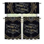 Vintage Pisces Zodiac Sign Print 3 Piece Kitchen Curtains