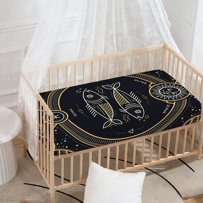Vintage Pisces Zodiac Sign Print Baby Crib Sheet