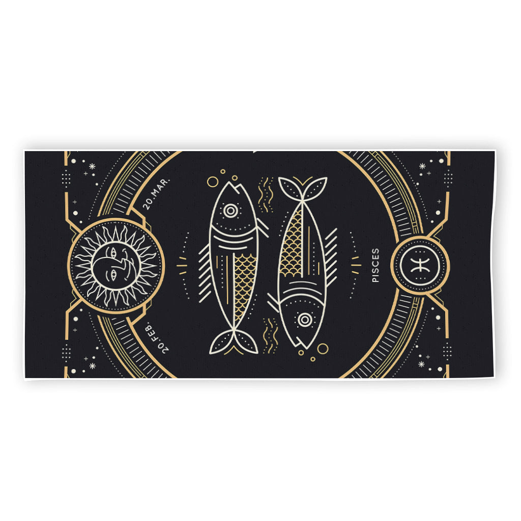 Vintage Pisces Zodiac Sign Print Beach Towel