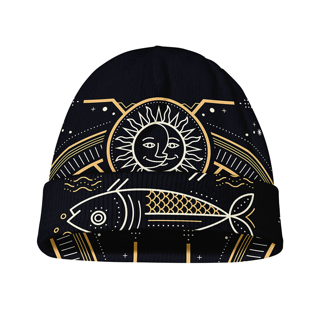 Vintage Pisces Zodiac Sign Print Beanie