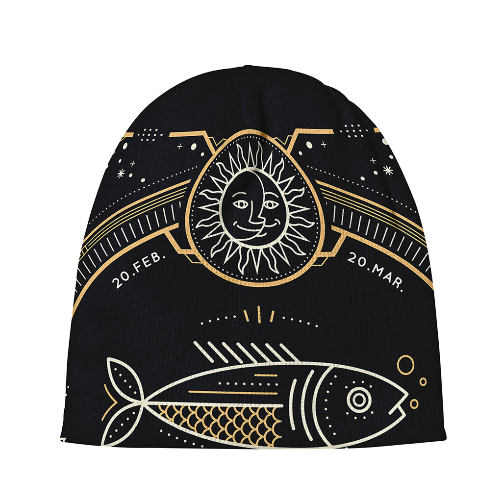 Vintage Pisces Zodiac Sign Print Beanie