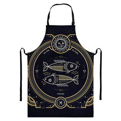 Vintage Pisces Zodiac Sign Print Bib Apron With Pocket