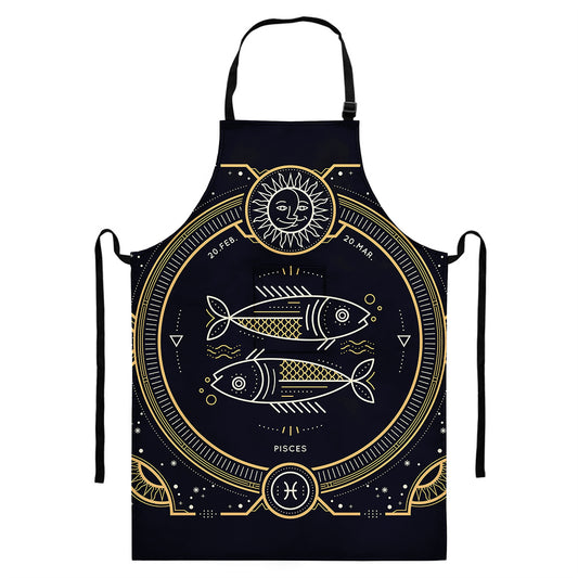 Vintage Pisces Zodiac Sign Print Bib Apron With Pocket