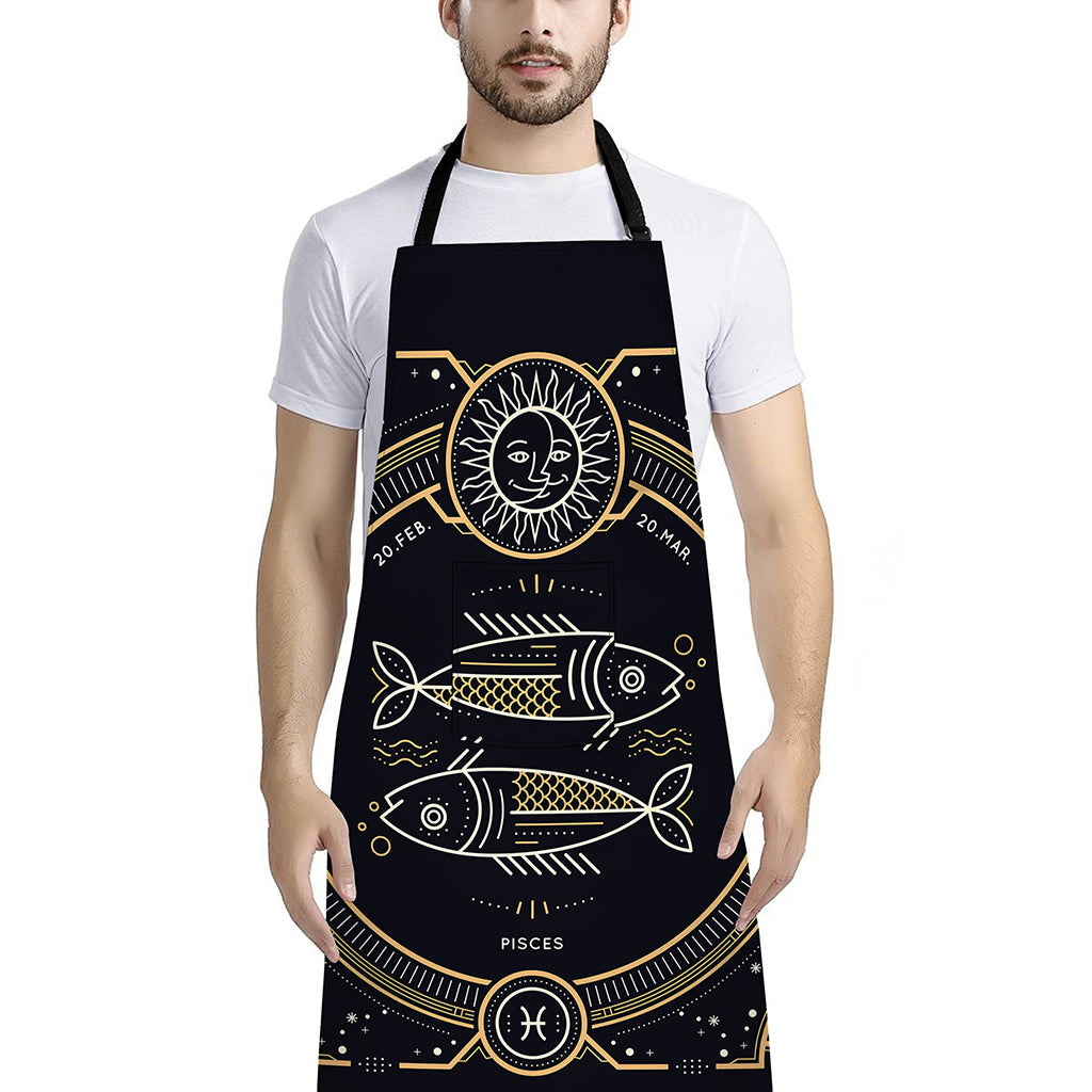 Vintage Pisces Zodiac Sign Print Bib Apron With Pocket