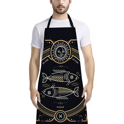 Vintage Pisces Zodiac Sign Print Bib Apron With Pocket