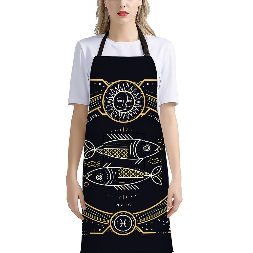 Vintage Pisces Zodiac Sign Print Bib Apron With Pocket