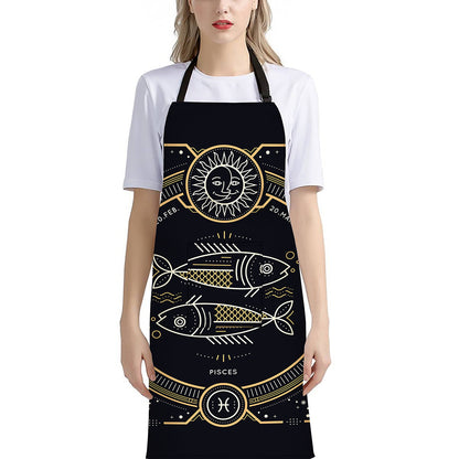 Vintage Pisces Zodiac Sign Print Bib Apron With Pocket