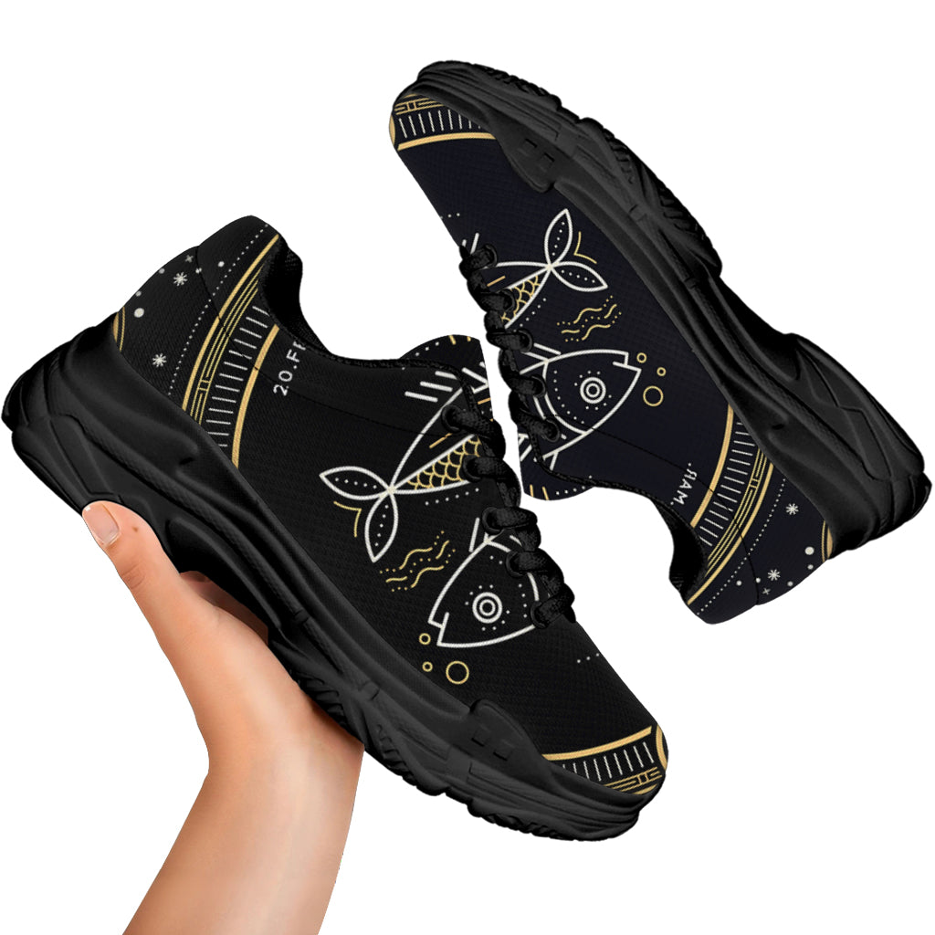 Vintage Pisces Zodiac Sign Print Black Chunky Shoes