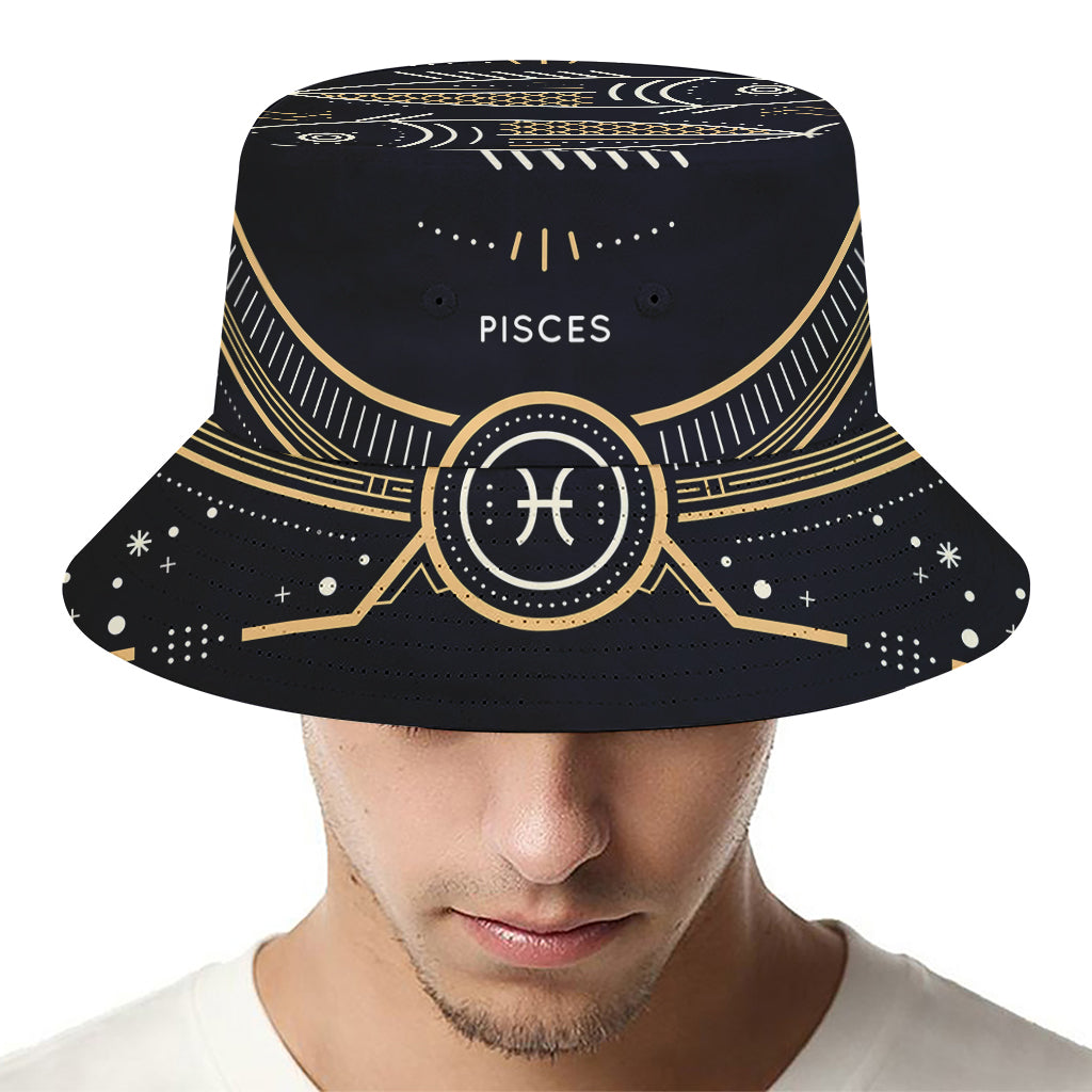 Vintage Pisces Zodiac Sign Print Bucket Hat
