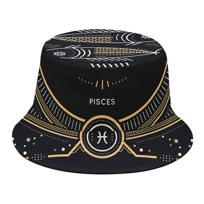 Vintage Pisces Zodiac Sign Print Bucket Hat