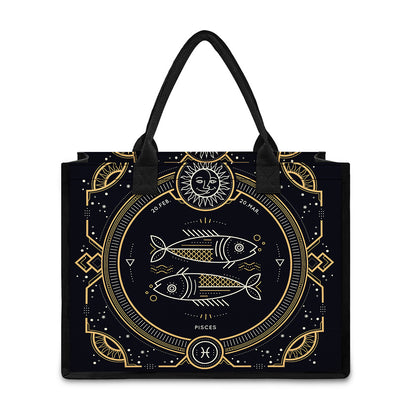 Vintage Pisces Zodiac Sign Print Canvas Tote Bag