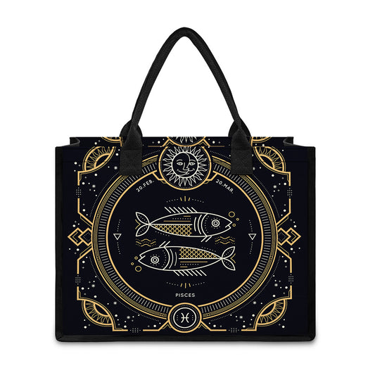 Vintage Pisces Zodiac Sign Print Canvas Tote Bag