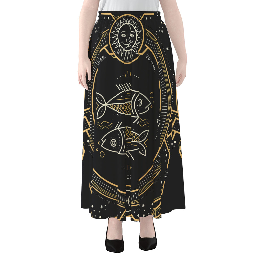 Vintage Pisces Zodiac Sign Print Chiffon Maxi Skirt