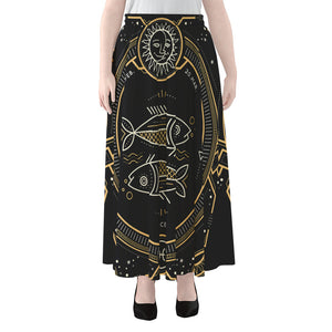 Vintage Pisces Zodiac Sign Print Chiffon Maxi Skirt