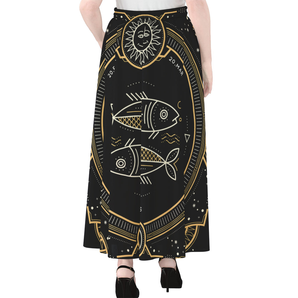 Vintage Pisces Zodiac Sign Print Chiffon Maxi Skirt