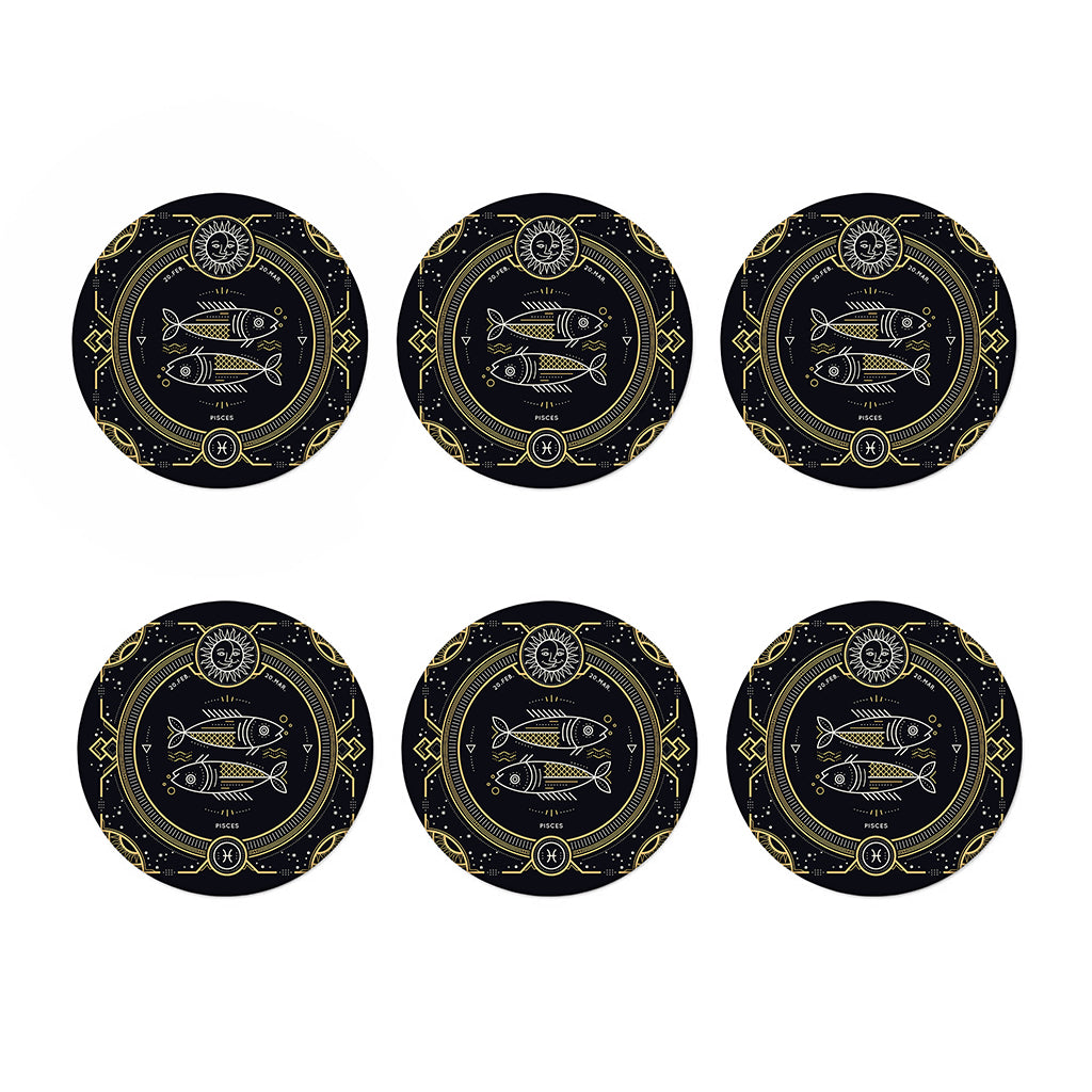Vintage Pisces Zodiac Sign Print Coaster Set