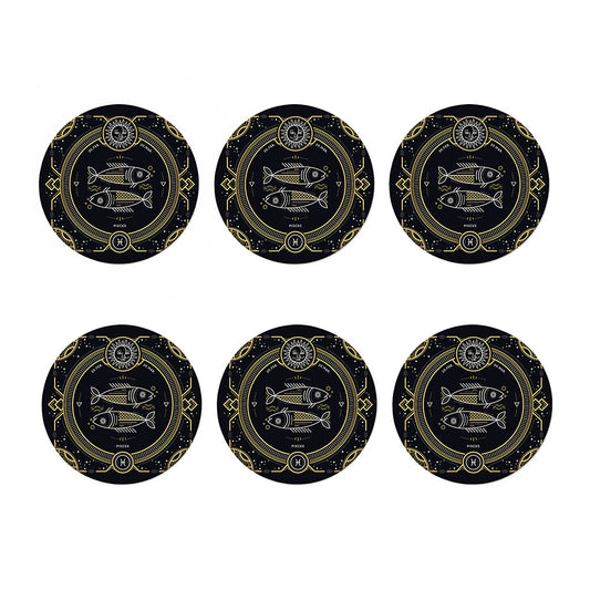 Vintage Pisces Zodiac Sign Print Coaster Set