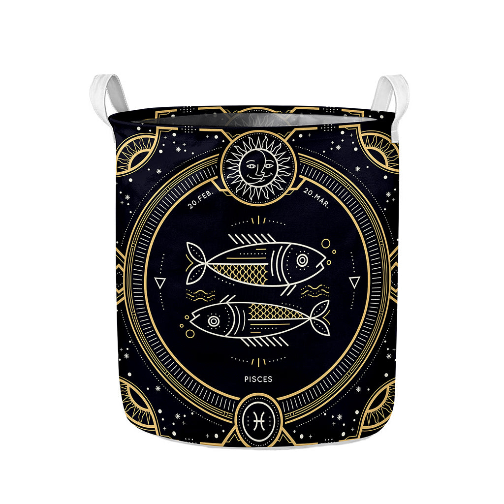 Vintage Pisces Zodiac Sign Print Collapsible Laundry Basket
