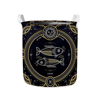 Vintage Pisces Zodiac Sign Print Collapsible Laundry Basket