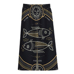 Vintage Pisces Zodiac Sign Print Cotton Front Slit Maxi Skirt